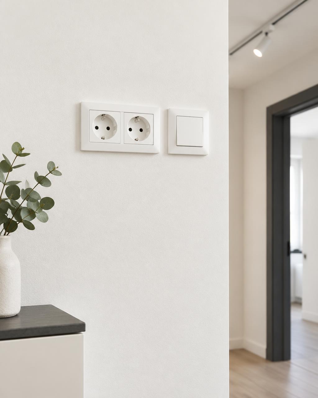 Illustration temporaire · pas un chantier CAREN Prises électriques, interrupteur et éclairage intérieur — illustration temporaire, pas un chantier CAREN