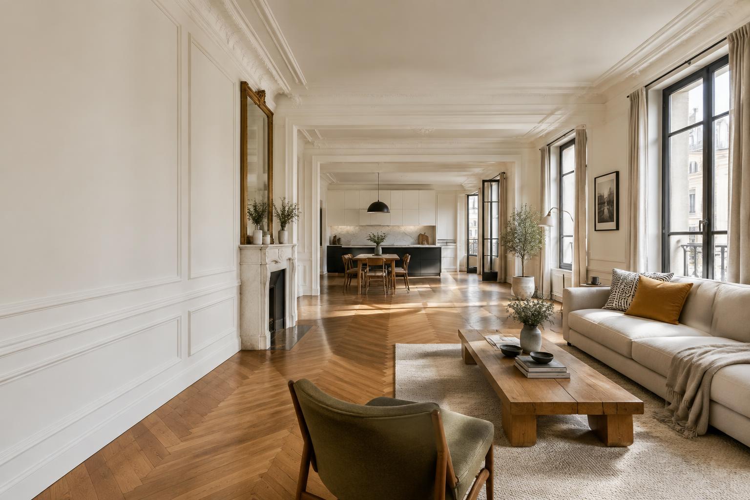 Intérieur rénové à Paris — visuel d'illustration temporaire